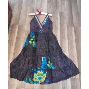 Junglee Billee NWT Free Size Purple Ruffle Midi/ Gold Embroider Dress.b33